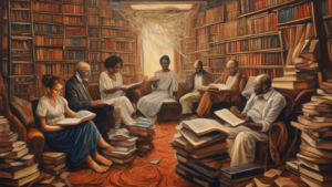 A painting depicting the connection between literature and society, showcasing literature as a reflection of the social and cultural issues of its time.